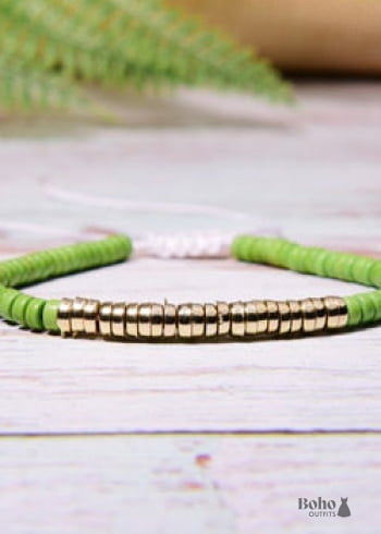 Boho Bracelet, White Blue Colorful Shell Gold
